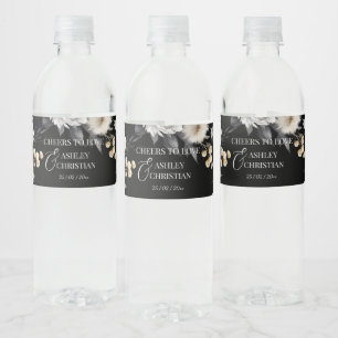 Zwart-wit boho bruiloft gepersonaliseerd waterfles etiket