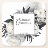 Zwart-wit boho bruiloft servies sjabloon vierkante kartonnen onderzetter (Voorkant)