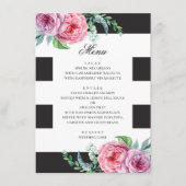 Zwart & wit boho bruiloft. Waterverf roze floraal Menu (Voorkant)