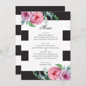 Zwart & wit boho bruiloft. Waterverf roze floraal Menu (Voorkant / Achterkant)
