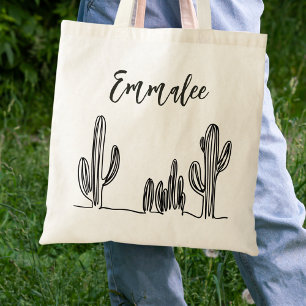 Zwart-Wit Boho Cactus Tote Bag