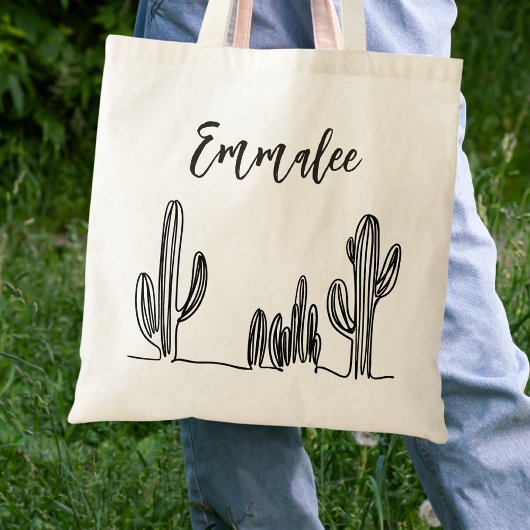 Zwart-wit Boho Cactus Tote Bag
