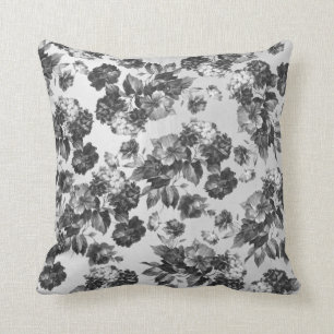 Zwart wit  boho chic rozen floraal kussen