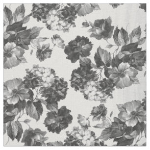 Zwart wit boho chic rozen floraal stof