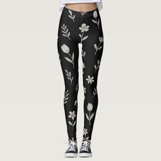 Zwart-wit Boho Design Leggings (Voorkant)