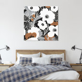 Zwart Wit Boho Floral Canvas Afdruk (Insitu (Slaapkamer))