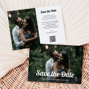 Zwart-wit boho Twee foto's en QR-code Save The Date