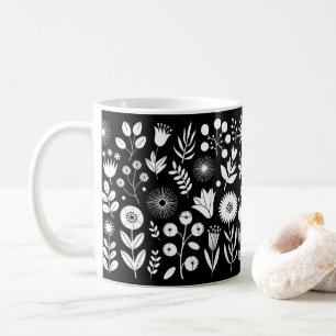 Zwart-wit Boho Wildflower Koffiemok