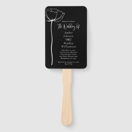 Zwart-wit Bold Minimal Modern Floral Program Handwaaier (Voorkant)