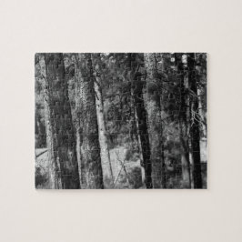 zwart-wit bomen rondom puzzel