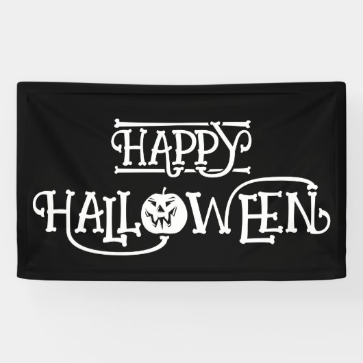 Zwart-wit Bony Happy Halloween Spandoek (Horizontaal)