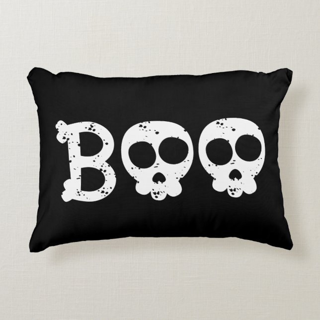 Zwart-wit Bony Skull Boo Accent Kussen (Voorkant)