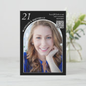 Zwart Wit Boog Foto QR Code 21e Verjaardag Kaart (Staand voorkant)