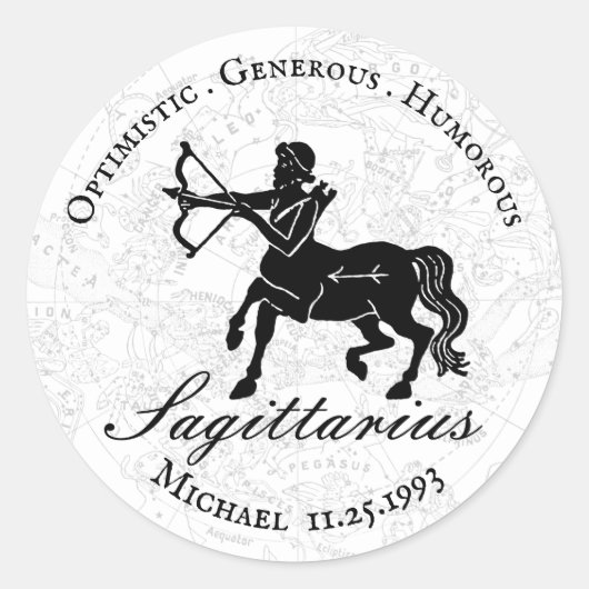 Zwart Wit Boogschutter Zodiac Astrologie Aangepast Ronde Sticker (Voorkant)