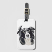 Zwart-wit Border Collie Bagagelabel (Voorkant (verticaal))