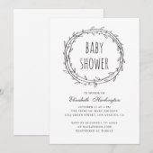 Zwart-wit botanisch baby shower kaart (Voorkant / Achterkant)