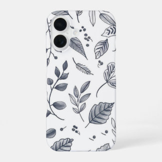 Zwart-wit botanisch bladpatroon telefoonhoesje iPhone 16 hoesje