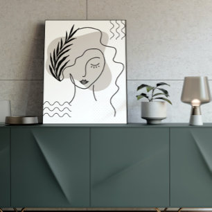 Zwart-wit botanisch gezicht Abstracte lijn art Poster