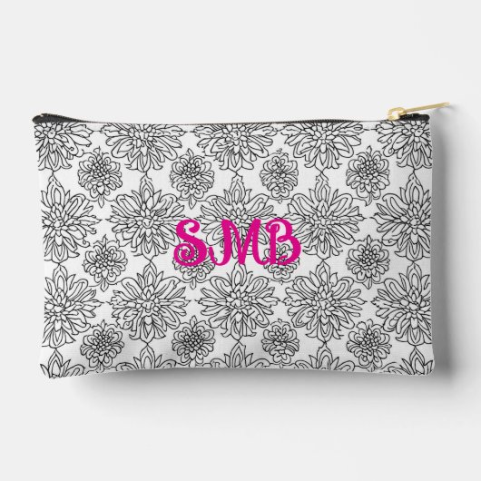 Zwart-wit Botanisch Monogram Bloemen Etui (Achterkant)
