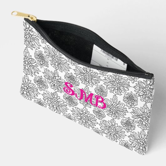 Zwart-wit Botanisch Monogram Bloemen Etui (Open)