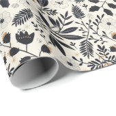Zwart-wit Botanisch Patroon Rustieke Kerst Cadeaupapier (Rol Hoek)