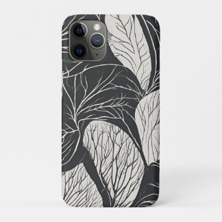 Zwart-wit botanische blad-kunst iPhone 11 pro hoesje
