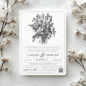  zwart-wit botanische bloemen bruiloft kaart