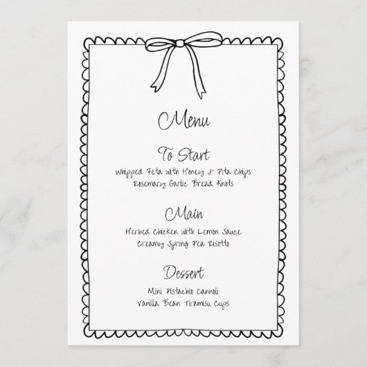 Zwart & Wit Bow Scallop Bruidsmenu Menu (Voorkant)