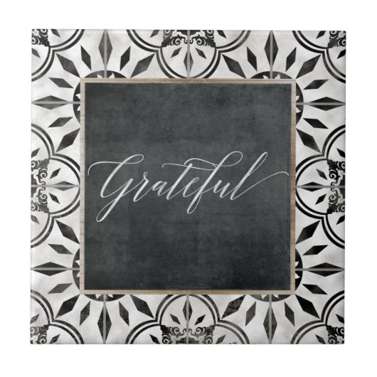 Zwart wit brochbord met grateful Script-alkboard Tegeltje (Voorkant)