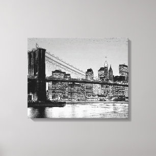 zwart-wit Brooklyn Bridge Canvas Afdruk
