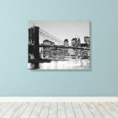zwart-wit Brooklyn Bridge Canvas Afdruk (Insitu (Houten vloer))