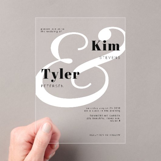 Zwart-wit bruid en bruidegom namen bruiloft acryl uitnodigingen (Insitu (Draagbaar))