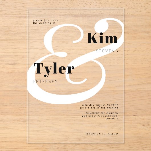 Zwart-wit bruid en bruidegom namen bruiloft acryl uitnodigingen (Voorkant)