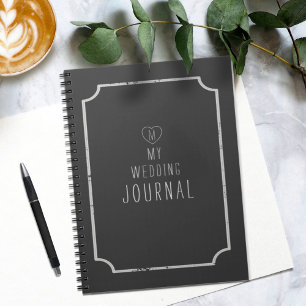 Zwart-wit bruid Monogram bruiloft Notitieboek