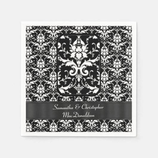 Zwart-wit bruidsdamast patroon servetten (Voorkant)