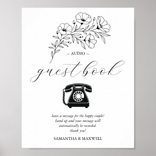 Zwart-wit bruiloft Audio Guest Book Sign Poster (Voorkant)