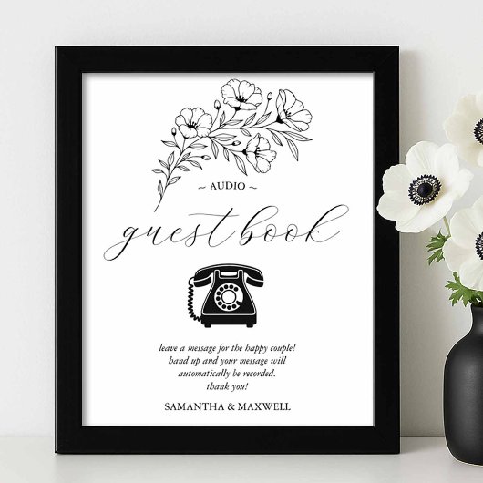 Zwart-wit bruiloft Audio Guest Book Sign Poster