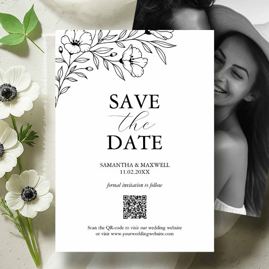 Zwart-wit bruiloft Bewaar de datums met foto Save The Date