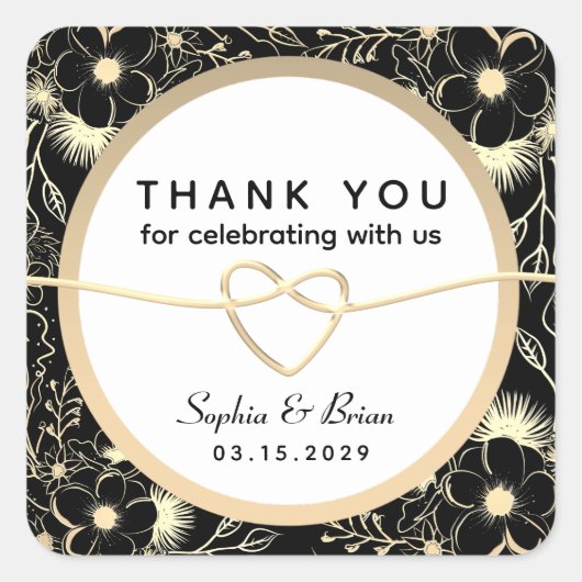  zwart-wit bruiloft dank u vierkante sticker (Voorkant)
