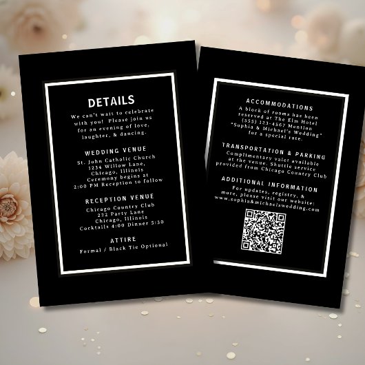 Zwart-wit bruiloft detail Sjabloon QR-code Kaart