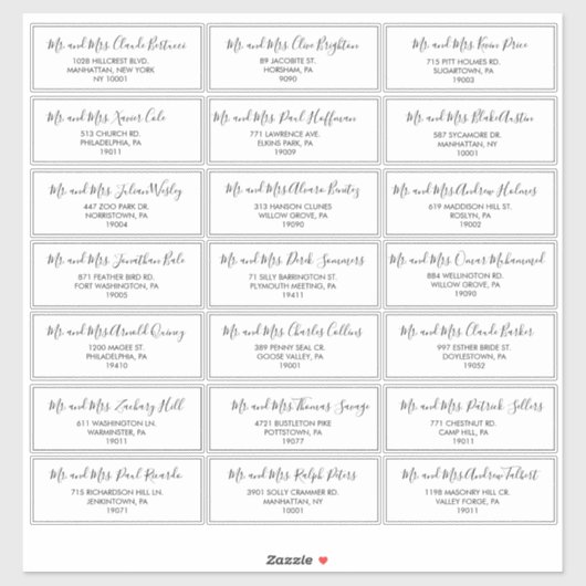 Zwart-wit bruiloft Gast Adres Label (Vel)