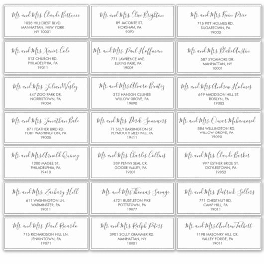 Zwart-wit bruiloft Gast Adres Label (Voorkant)