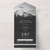 Zwart-wit bruiloft onder de bergen all in one uitnodiging (Binnen)