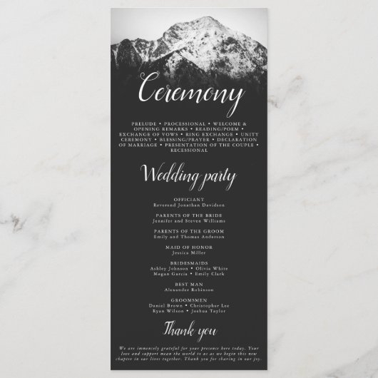 Zwart-wit bruiloft onder de bergen programma (Achterkant)