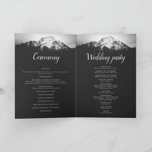 Zwart-wit bruiloft onder de bergen programma (Binnen)