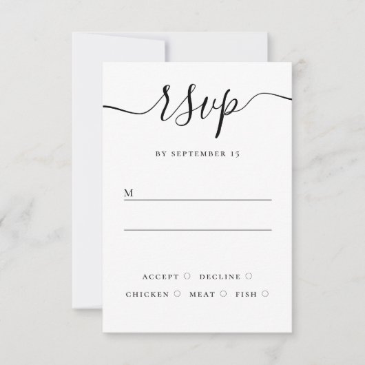 Zwart-wit bruiloft reactie | elegant script RSVP kaartje (Voorkant)