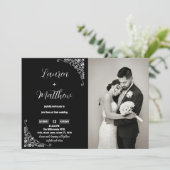 Zwart-wit bruiloft uitnodigingen met foto (Staand voorkant)