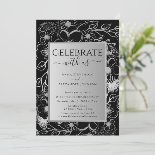 Zwart-wit bruiloftsfeest kaart (Staand voorkant)