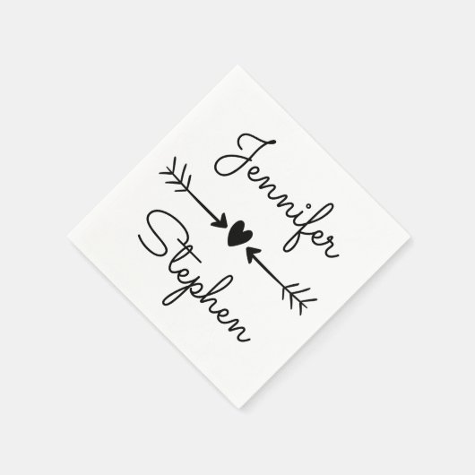Zwart-wit bruiloftshart en liefdespijlen servetten (Hoek)