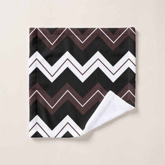 Zwart Wit Bruin Chevron Streep Patroon Bad Handdoek (Wasdoekje)
